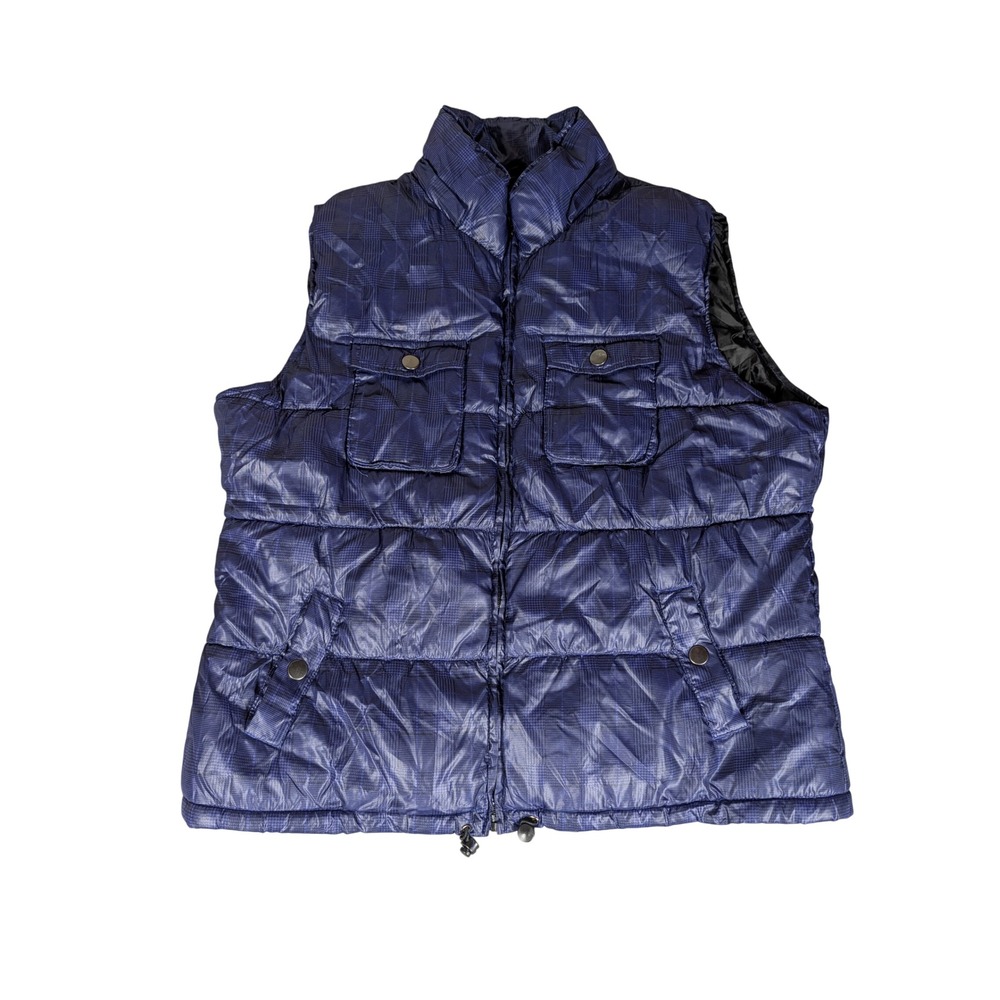 Kids Faded Glory Puffer Vest Navy Plaid Quilted Zip Pockets Size‎ XG 16 18